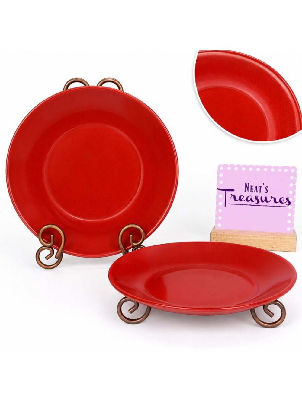 Mulberry Home Collection CRANBERRY RED Solid Salad Dessert Coupe Plates Set of 2